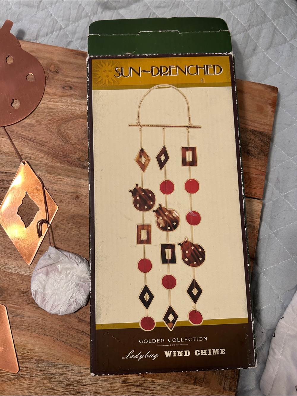 Sun-Drenched Golden Collection Ladybug Wind Chime - copper new in box
